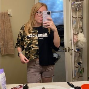 Half camo half black tee